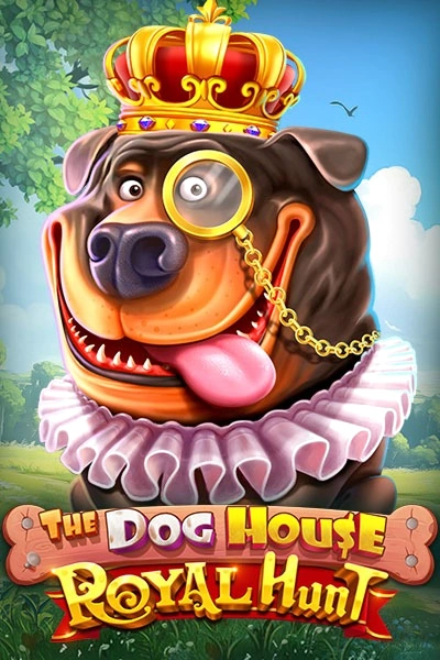 The Dog House Royal Hunt slot game with a crowned dog wearing a monocle